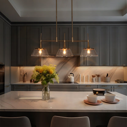 Mola Modern Gold 3-Licht Seeded Glass Kronleuchter Linear Island Pendelleuchte für Esszimmer