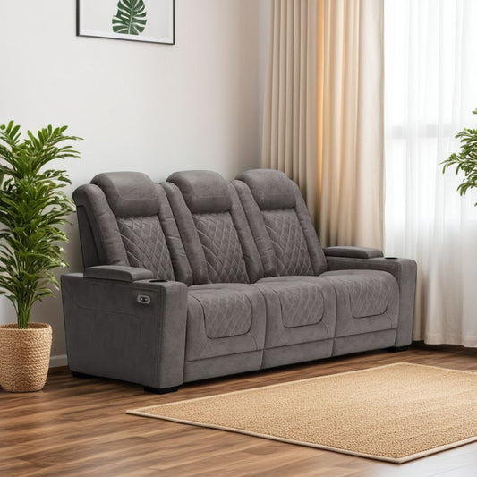 Montt Power Reclining Sofa, USB Port, Matte Gray Faux Leather, 82 Inch