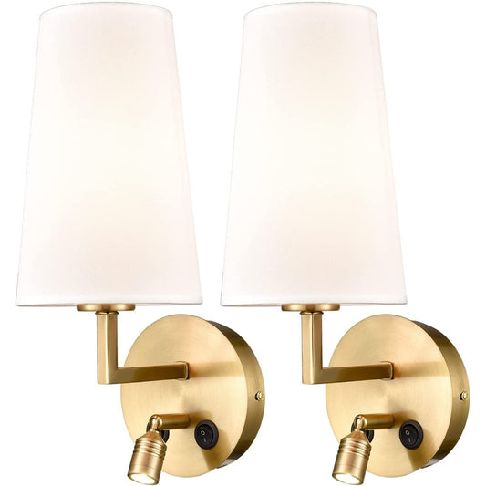 Morbihan Wandleuchte 2er Set Wandlampe aus Stoff mit USB-Anschluss und Schalter