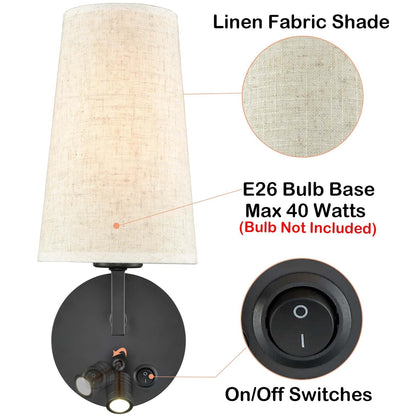 Morbihan Wandleuchte 2er Set Wandlampe aus Stoff mit USB-Anschluss und Schalter