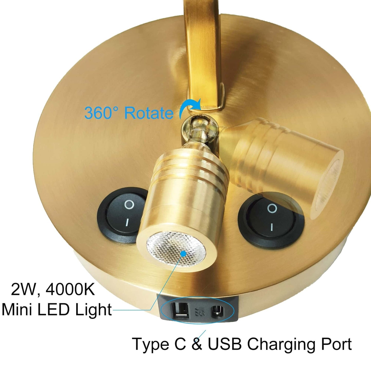 Morbihan Wandleuchte 2er Set Wandlampe aus Stoff mit USB-Anschluss und Schalter