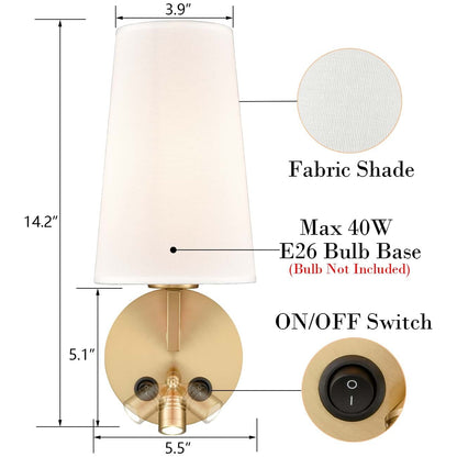 Morbihan Wandleuchte 2er Set Wandlampe aus Stoff mit USB-Anschluss und Schalter