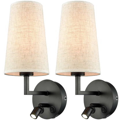 Morbihan Wandleuchte 2er Set Wandlampe aus Stoff mit USB-Anschluss und Schalter
