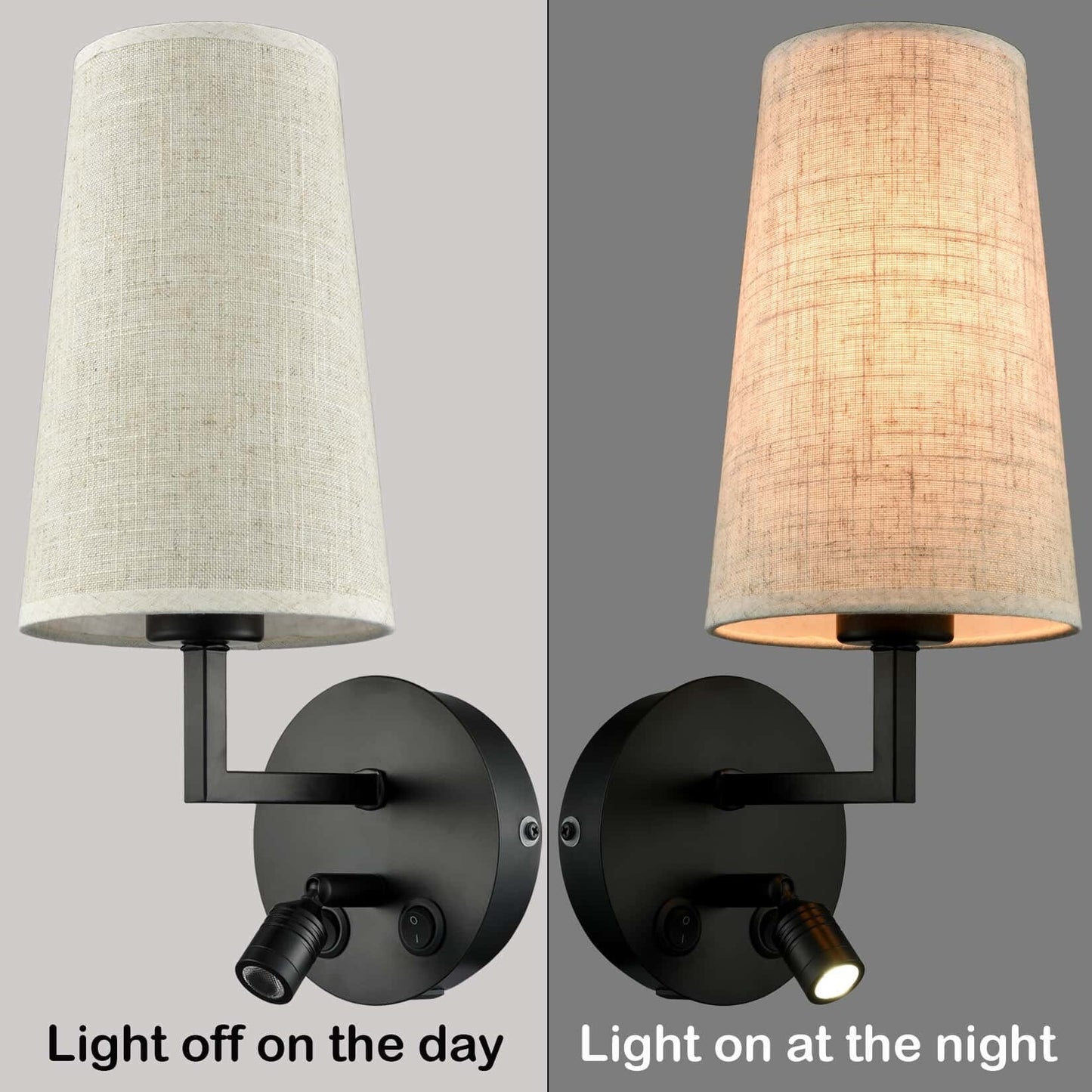 Morbihan Wandleuchte 2er Set Wandlampe aus Stoff mit USB-Anschluss und Schalter