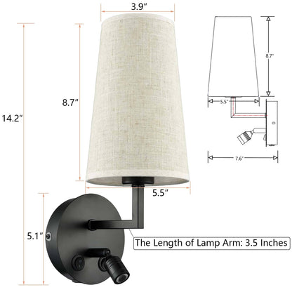 Morbihan Wandleuchte 2er Set Wandlampe aus Stoff mit USB-Anschluss und Schalter