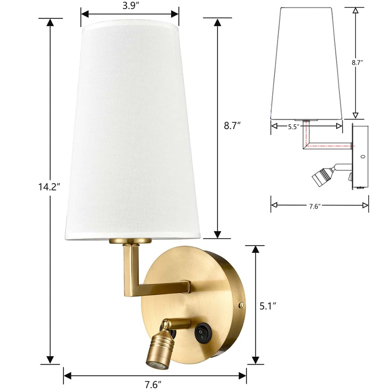 Morbihan Wandleuchte 2er Set Wandlampe aus Stoff mit USB-Anschluss und Schalter