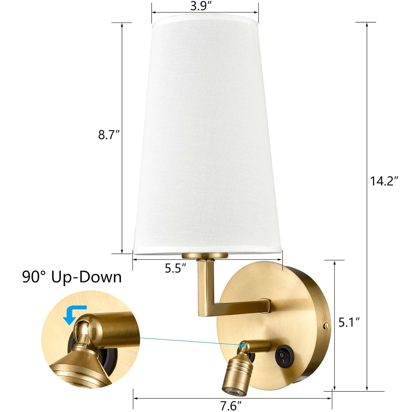 Morbihan Wandleuchte 2er Set Wandlampe aus Stoff mit USB-Anschluss und Schalter