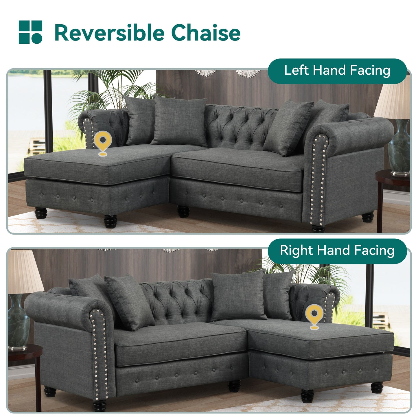 Morden Fort Chesterfield Sofa Living Room Furniture Couches Linen