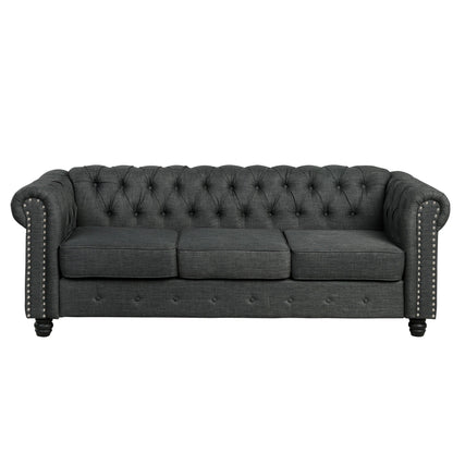 Morden Fort Linen Chesterfield Sofa with Button Tufted, Nailhead and Solid Wood Legs for Living Room
