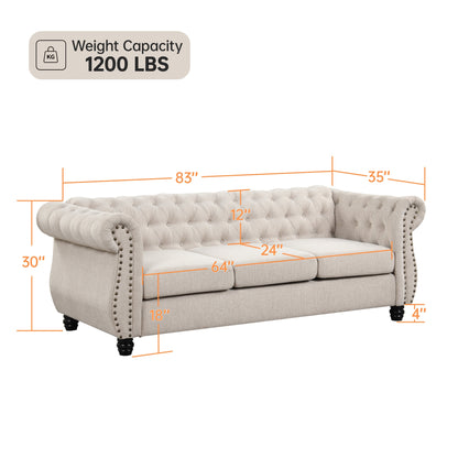 Morden Fort Chesterfield Tufted Velvet Sofa | Rolled Arm 3-Seater Couch