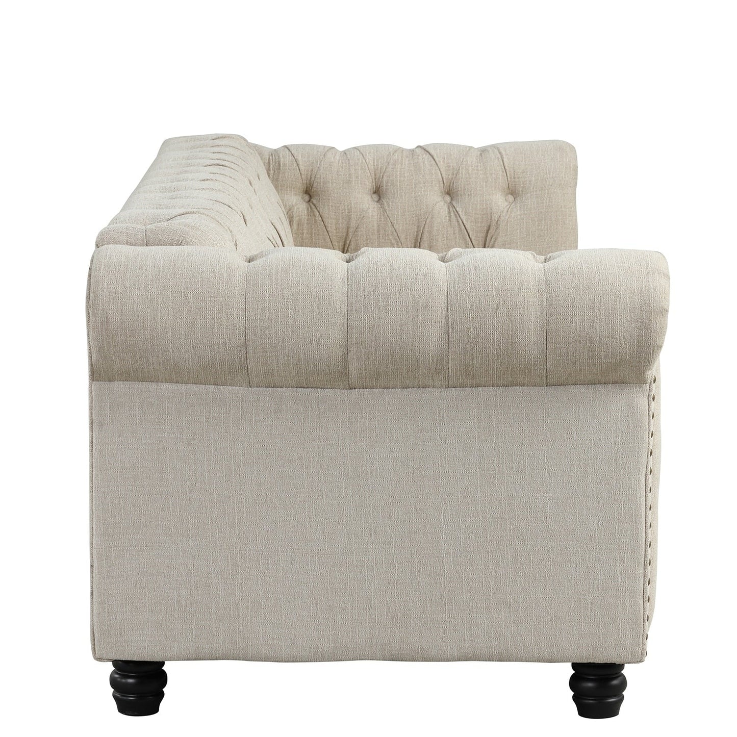 Morden Fort Linen Chesterfield Sofa with Button Tufted, Nailhead and Solid Wood Legs for Living Room