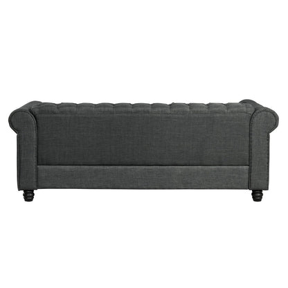 Morden Fort Linen Chesterfield Sofa with Button Tufted, Nailhead and Solid Wood Legs for Living Room