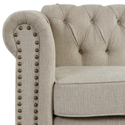 Morden Fort Linen Chesterfield Sofa with Button Tufted, Nailhead and Solid Wood Legs for Living Room