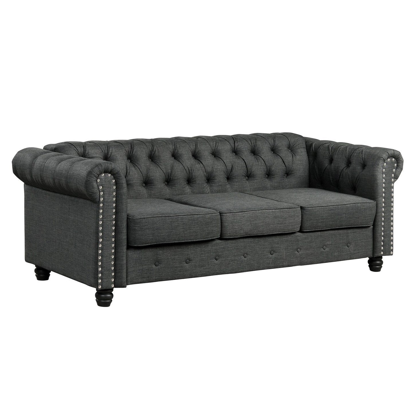 Morden Fort Linen Chesterfield Sofa with Button Tufted, Nailhead and Solid Wood Legs for Living Room