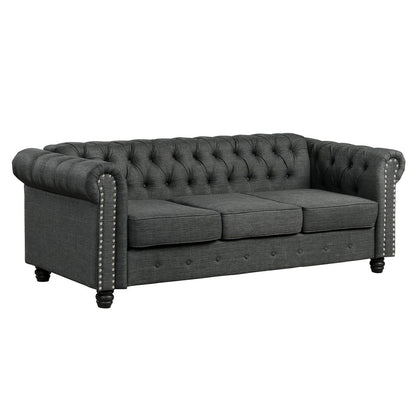 Morden Fort Linen Chesterfield Sofa with Button Tufted, Nailhead and Solid Wood Legs for Living Room