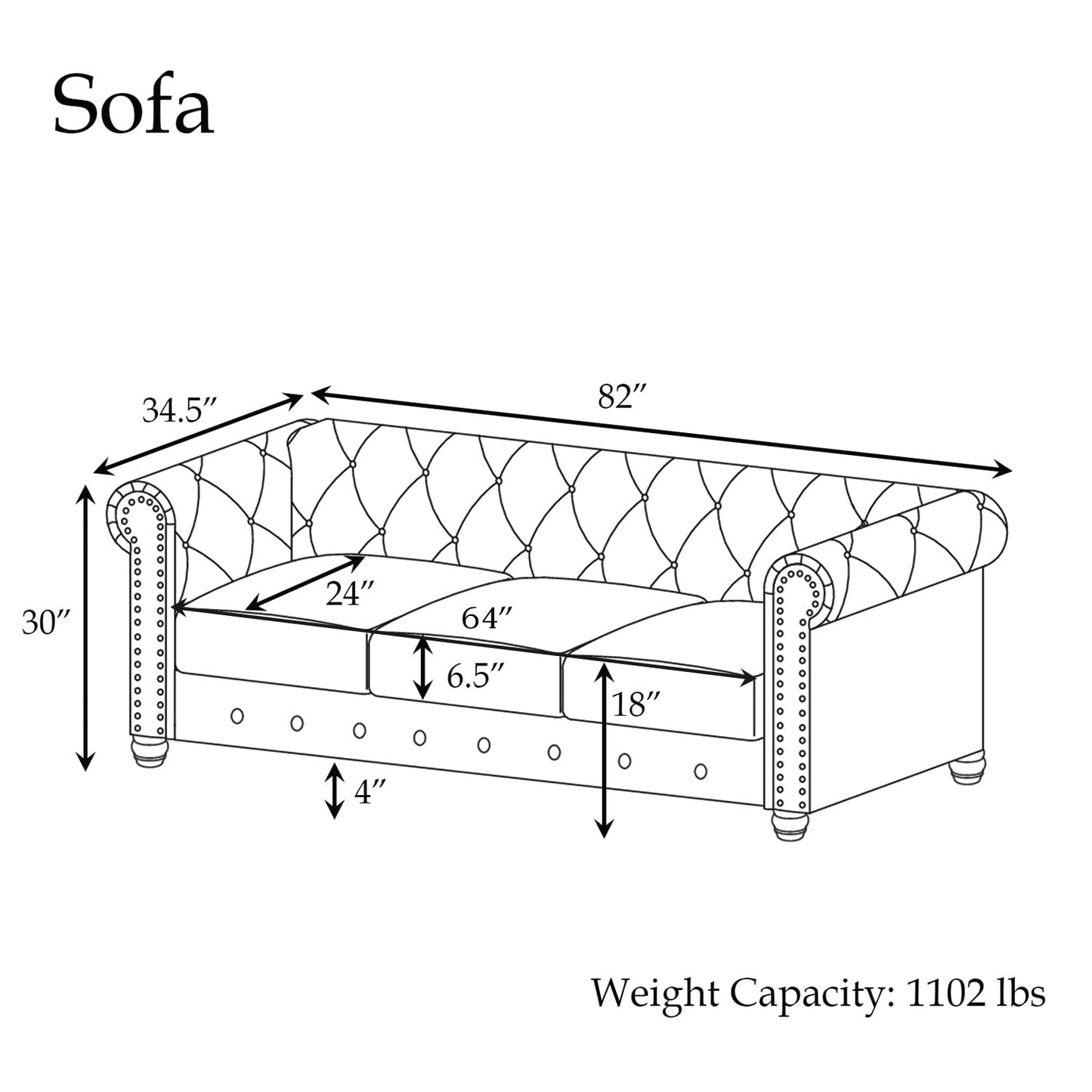 Morden Fort Linen Chesterfield Sofa with Button Tufted, Nailhead and Solid Wood Legs for Living Room