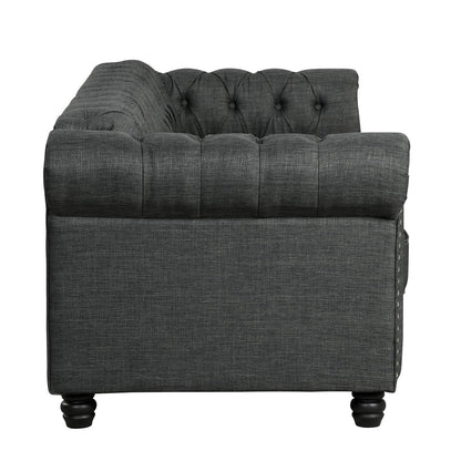 Morden Fort Linen Chesterfield Sofa with Button Tufted, Nailhead and Solid Wood Legs for Living Room