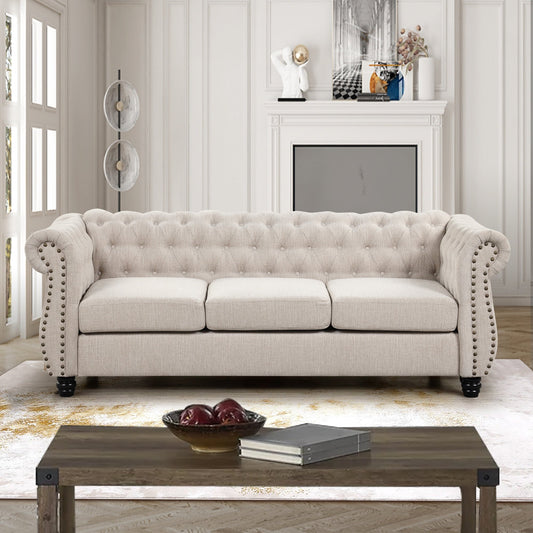 Morden Fort Chesterfield Tufted Velvet Sofa | Rolled Arm 3-Seater Couch