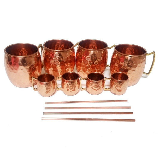 Moscow Mule Becher/Schnapsglas/Strohhalm Komplettset 100 Prozent Kupfer