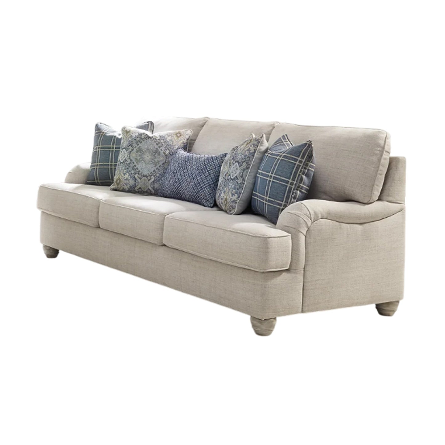 Moyi Sofa with 5 Accent Throw Pillows, 91 Inch Soft Beige Polyester