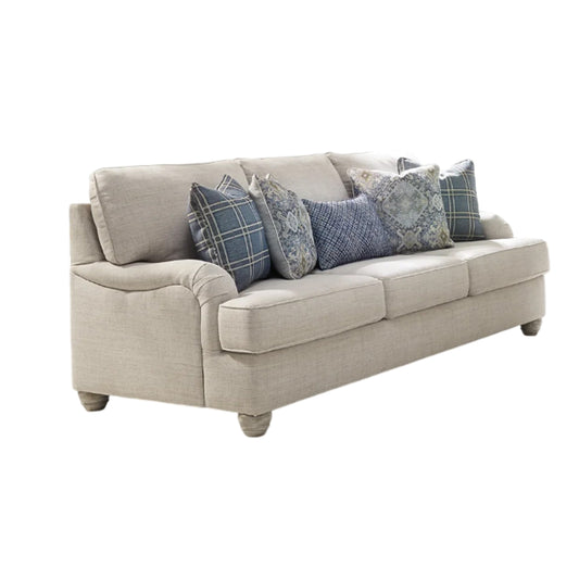 Moyi Sofa with 5 Accent Throw Pillows, 91 Inch Soft Beige Polyester