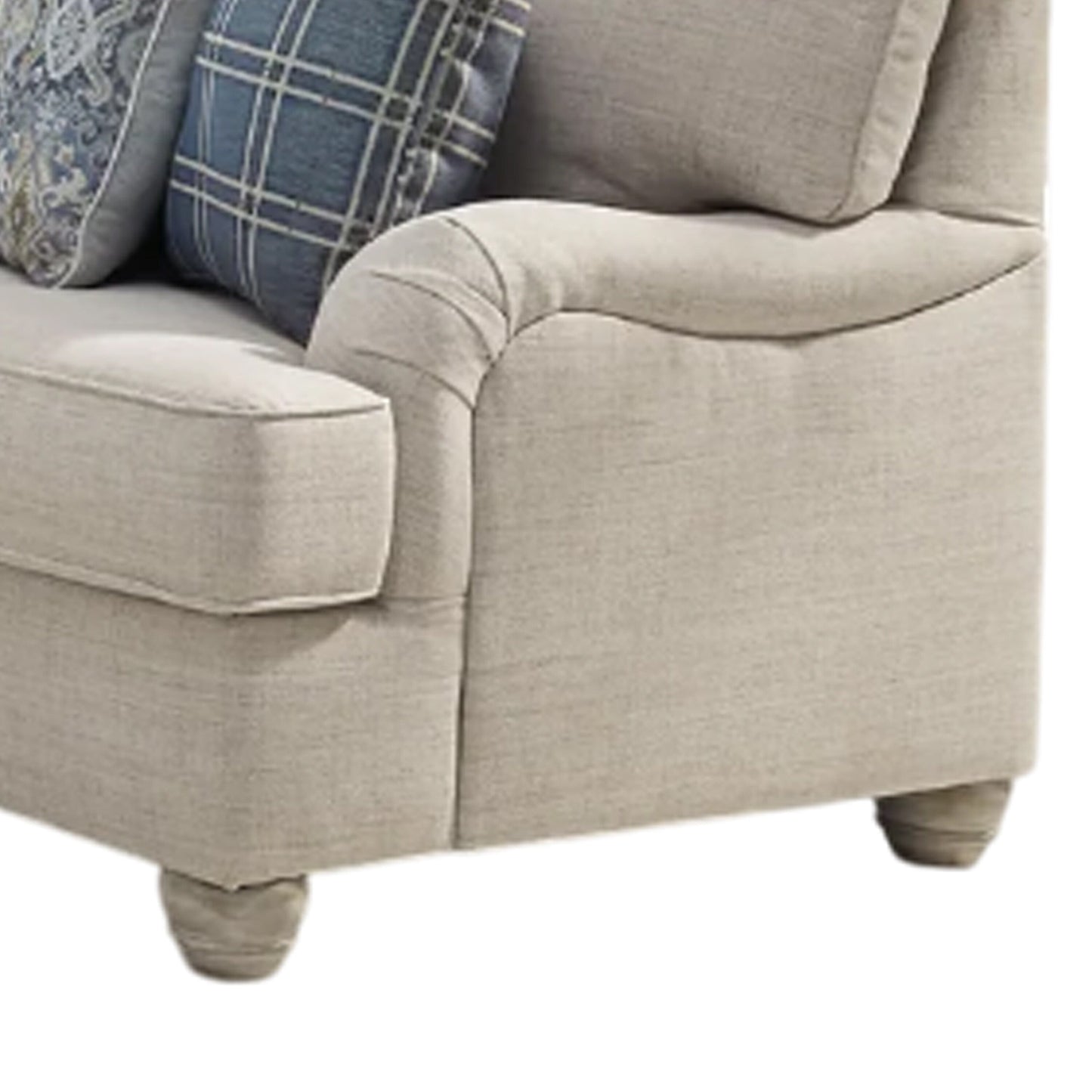 Moyi Sofa with 5 Accent Throw Pillows, 91 Inch Soft Beige Polyester