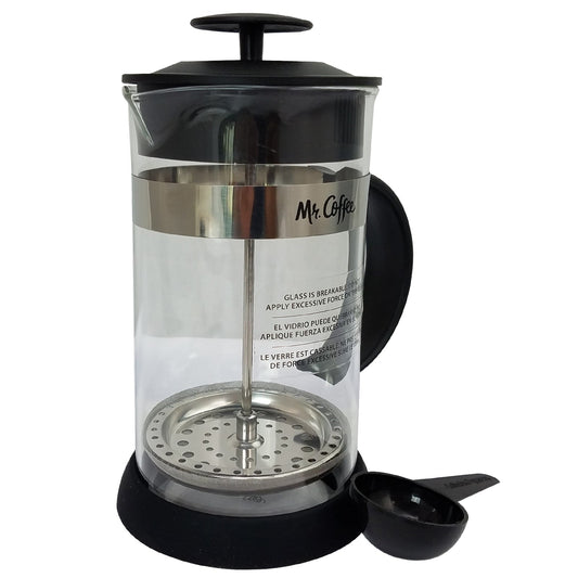 Mr. Coffee Cafe Oasis French-Press-Kaffeemaschine mit 32-Unzen-Quart-Glasgehäuse
