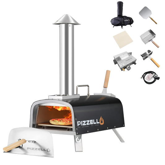 Multi-Fuel-Pizzaofen für den Außenbereich, Steinofen-Pizzamaker mit Gasbrenner und Holzbox – 12 Zoll