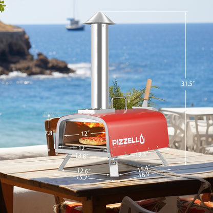 Multi-Fuel-Pizzaofen für den Außenbereich, Steinofen-Pizzamaker mit Gasbrenner und Holzbox – 12 Zoll