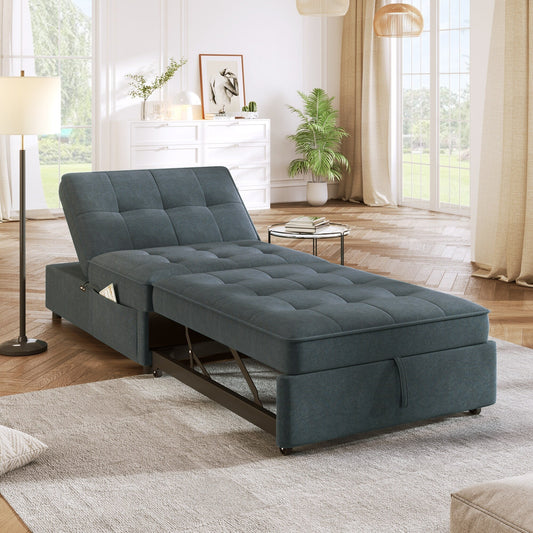 Multi-Function 72.5 4-in-1 Linen Ottoman Sofa Bed with Storage Pocket and USB Port for Living Room