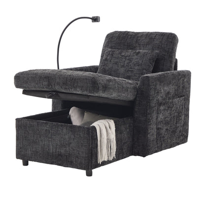 Multifunctional Lazy Person Sofa Recliner Can Be Stored Storage Backrest With Cell Phone Bracket Chenille Single Leisure Chair