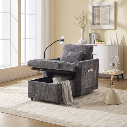 Multifunctional Lazy Person Sofa Recliner Can Be Stored Storage Backrest With Cell Phone Bracket Chenille Single Leisure Chair