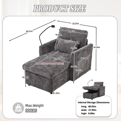 Multifunctional Lazy Person Sofa Recliner Can Be Stored Storage Backrest With Cell Phone Bracket Chenille Single Leisure Chair