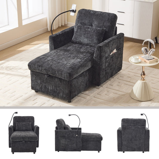 Multifunctional Lazy Person Sofa Recliner Can Be Stored Storage Backrest With Cell Phone Bracket Chenille Single Leisure Chair