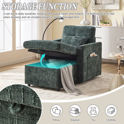 Multifunctional Lazy Person Sofa Recliner Can Be Stored Storage Backrest With Cell Phone Bracket Chenille Single Leisure Chair