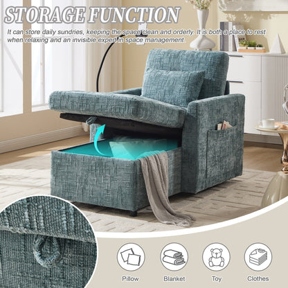 Multifunctional Lazy Person Sofa Recliner Can Be Stored Storage Backrest With Cell Phone Bracket Chenille Single Leisure Chair