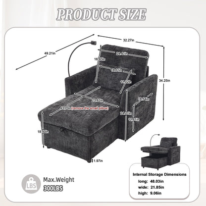 Multifunctional Lazy Person Sofa Recliner Can Be Stored Storage Backrest With Cell Phone Bracket Chenille Single Leisure Chair