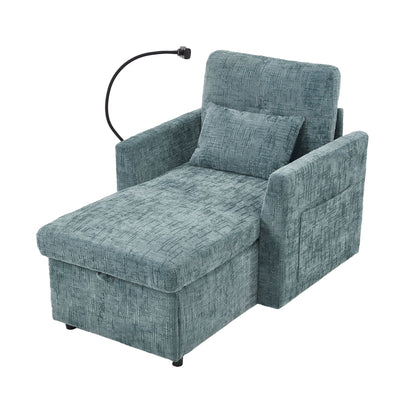 Multifunctional Lazy Person Sofa Recliner Can Be Stored Storage Backrest With Cell Phone Bracket Chenille Single Leisure Chair