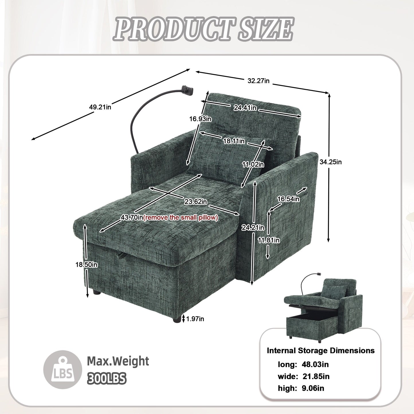 Multifunctional Lazy Person Sofa Recliner Can Be Stored Storage Backrest With Cell Phone Bracket Chenille Single Leisure Chair