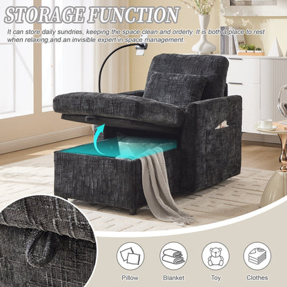 Multifunctional Lazy Person Sofa Recliner Can Be Stored Storage Backrest With Cell Phone Bracket Chenille Single Leisure Chair