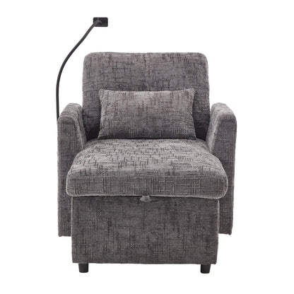 Multifunctional Lazy Person Sofa Recliner Can Be Stored Storage Backrest With Cell Phone Bracket Chenille Single Leisure Chair