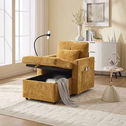 Multifunctional Lazy Person Sofa Recliner,Storage Backrest With Cell Phone Bracket Chenille Single Leisure Chair