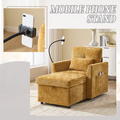 Multifunctional Lazy Person Sofa Recliner,Storage Backrest With Cell Phone Bracket Chenille Single Leisure Chair