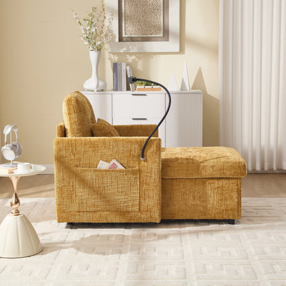Multifunctional Lazy Person Sofa Recliner,Storage Backrest With Cell Phone Bracket Chenille Single Leisure Chair