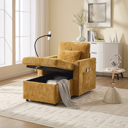 Multifunctional Lazy Person Sofa Recliner,Storage Backrest With Cell Phone Bracket Chenille Single Leisure Chair
