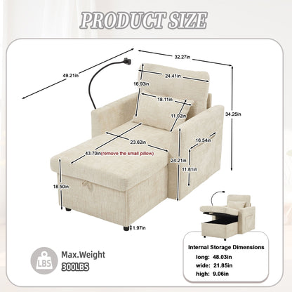 Multifunctional Lazy Person Sofa Recliner,Storage Backrest With Cell Phone Bracket Chenille Single Leisure Chair