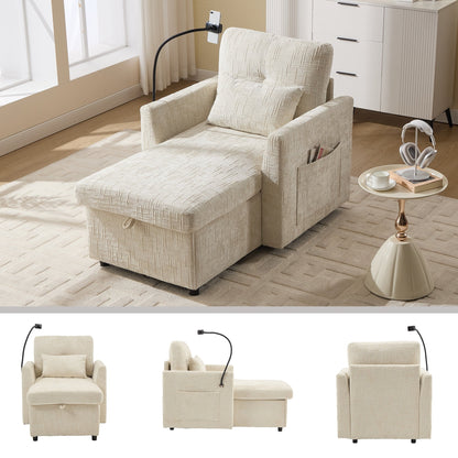 Multifunctional Lazy Person Sofa Recliner,Storage Backrest With Cell Phone Bracket Chenille Single Leisure Chair