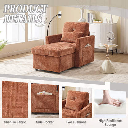 Multifunctional Lazy Person Sofa Recliner,Storage Backrest With Cell Phone Bracket Chenille Single Leisure Chair