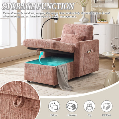 Multifunctional Lazy Person Sofa Recliner,Storage Backrest With Cell Phone Bracket Chenille Single Leisure Chair