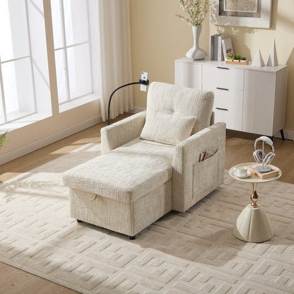 Multifunctional Lazy Person Sofa Recliner,Storage Backrest With Cell Phone Bracket Chenille Single Leisure Chair